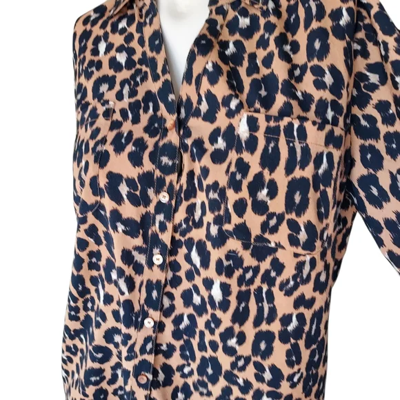 Talbots Cheetah Print Button Down Long Sleeve Womens Top Size Large - Picture 2 of 15